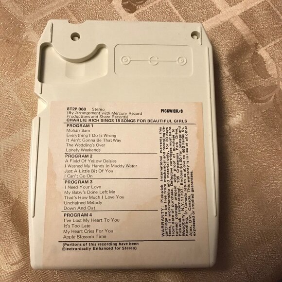 CHARLIE RICH 18 Songs for Beautiful Girls 8 Track Cartridge - Picture 2 of 3
